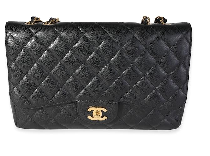Chanel Black Caviar Quilted Jumbo Classic Single Flap Bag Leather