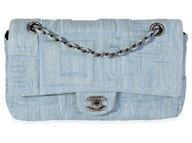 Chanel Light Blue Denim & Black Medium Perfume Bottle Embroidery Flap Bag  ref.614468 - Joli Closet