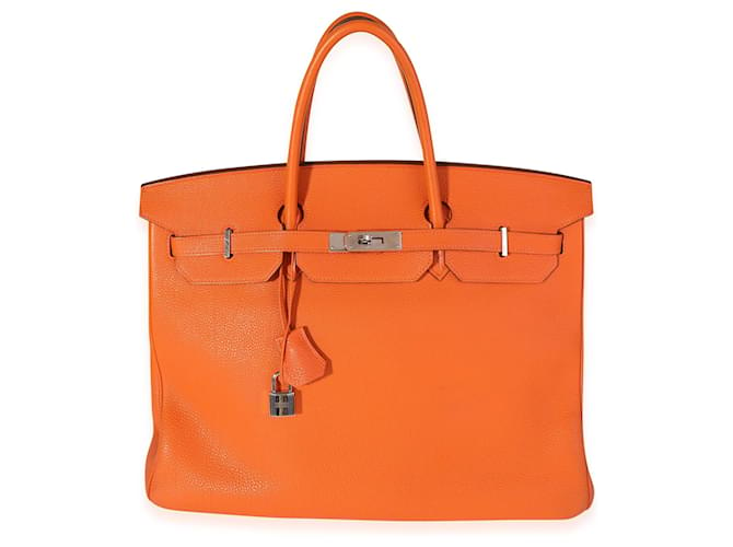 Hermès Hermes Orange Togo Birkin 40 PHW Laranja Couro  ref.614478