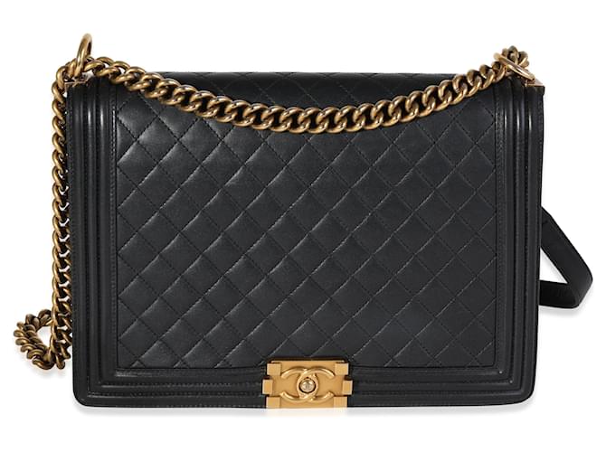 Chanel Black Quilted Lambskin Xl Boy Bag  Leather  ref.614484