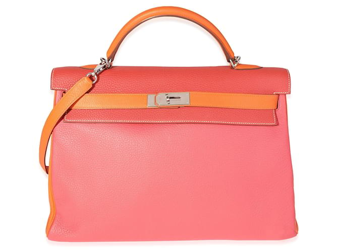 Hermès Hermes Rose Jaipur, sanguine, & Orange Clemence Retourne Kelly 40 PHW  ref.614502