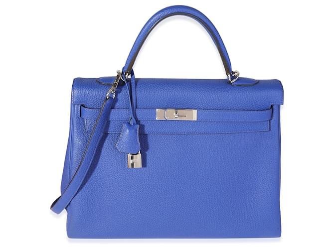 Hermès Hermes Bleu Electrique Togo Retourne Kelly 35 PHW Azul Couro  ref.614515