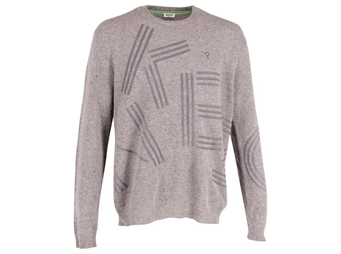 Kenzo Grey Flock Printed Sweater in Grey Wool  ref.614532