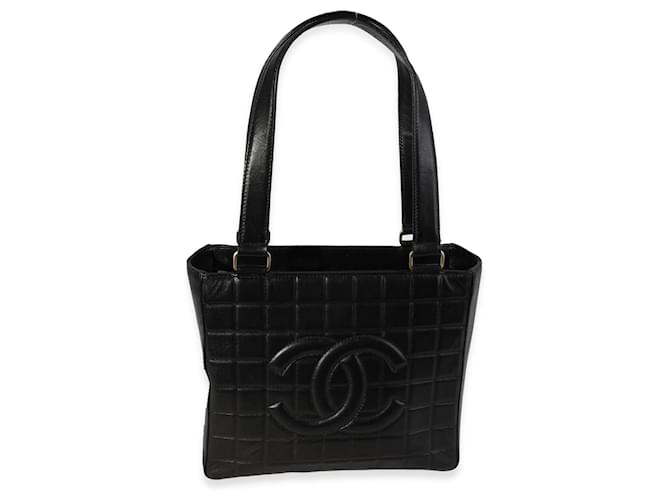 Chanel Vintage Black Lambskin Chocolate Bar Cc Tote  Leather  ref.614535