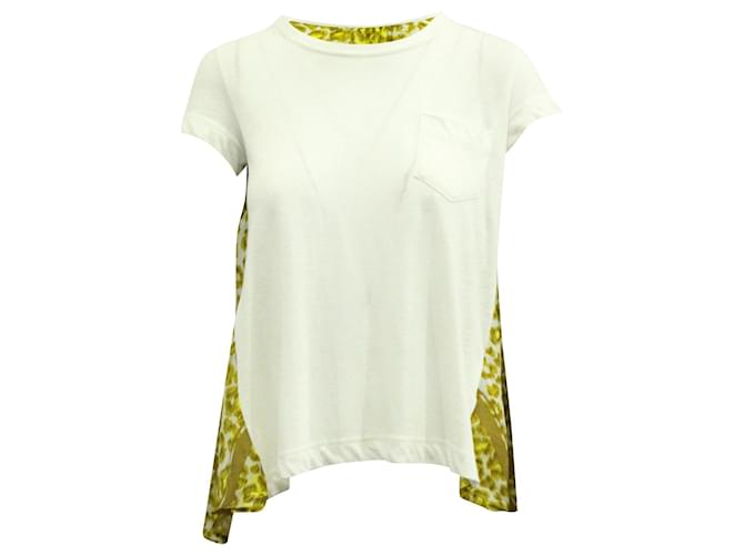 T-shirt estampada plissada com painel Sacai em linho multicolorido  ref.614549
