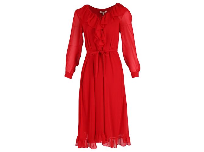 Alexa Chung Ada Vestido Georgette Midi com babados em poliéster vermelho