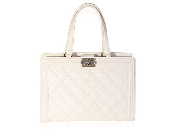Chanel Cream Large Boy Shopping Tote White Leather  ref.614578