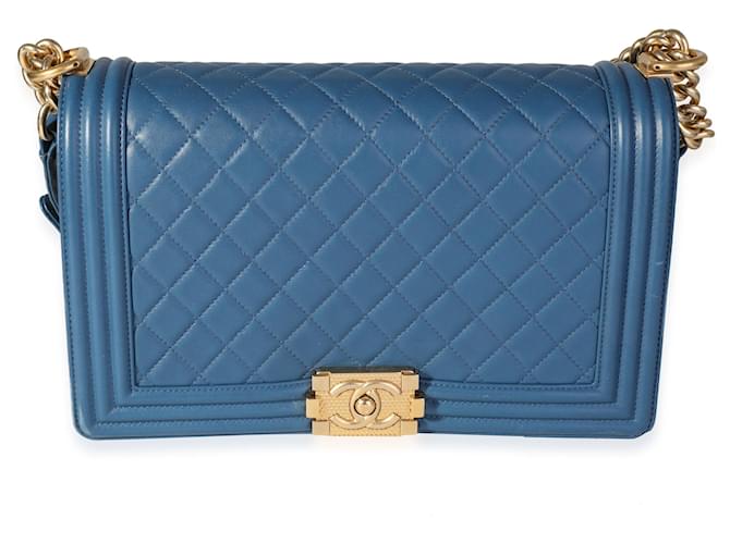 Chanel Blue Quilted Lambskin Medium Boy Bag  Leather  ref.614597