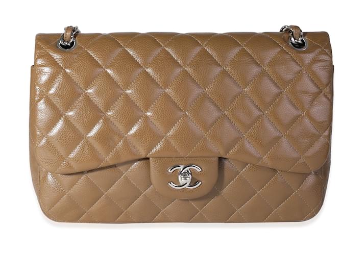 Chanel Tan Caviar Quilted Jumbo Classic Double Flap Bag  Brown Leather  ref.614603