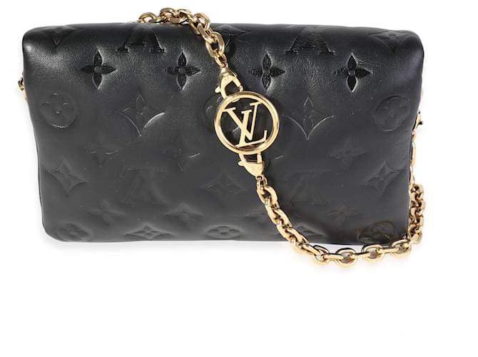 Louis Vuitton Coussin de piel de cordero en relieve negra Negro Cuero  ref.614607