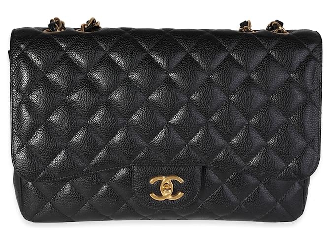 Chanel Black Quilted Caviar Jumbo Classic Single Flap Bag Schwarz Leder  ref.614652