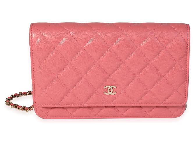 Wallet On Chain Chanel Rosa gesteppte Kaviar-Geldbörse an Kette Pink Leder  ref.614666