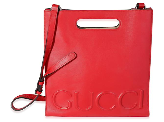Gucci Red Leather Embossed Logo Tote   ref.614677