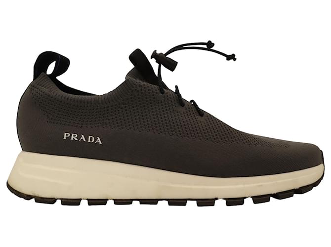 Prada Sport Knit No Tie Lace Up Sneakers en Polyester Gris  ref.614682