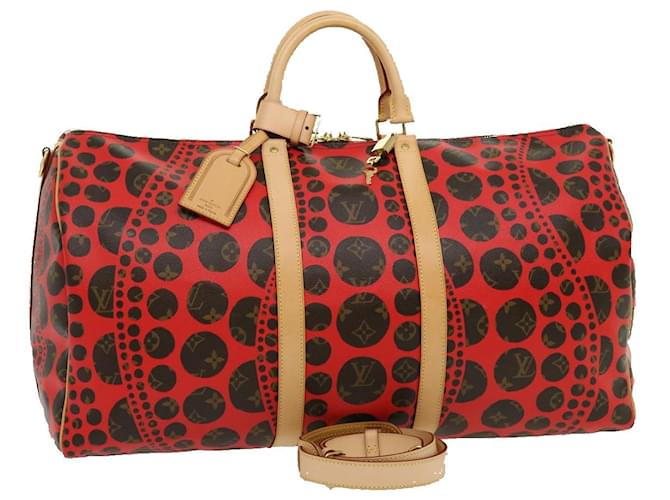 LOUIS VUITTON Monogram Yayoi Kusama Keepall Bandouliere55 Bag M40695 auth 30515a Red Cloth  ref.615065