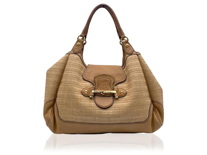 Gucci Sac cabas New Pelham Horsebit en cuir de paille beige Hobo  ref.615172