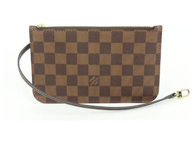 Louis Vuitton Damier Ebene Neverfull Pochette Wristlet Bag Leather  ref.615180