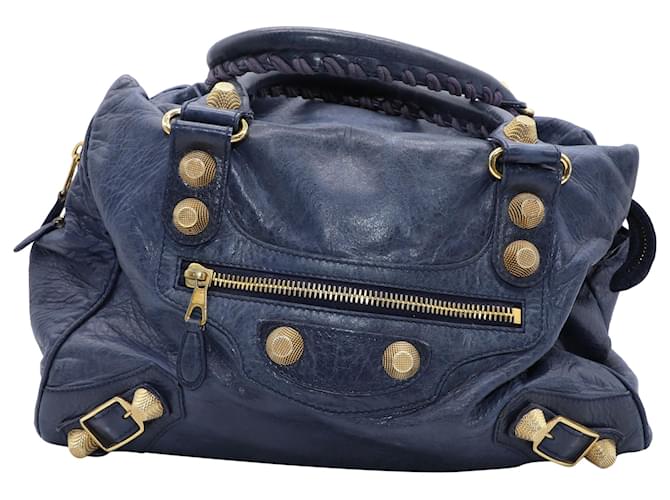 Balenciaga Sac City Giant Studs en Cuir Bleu ref.615187 Joli Closet