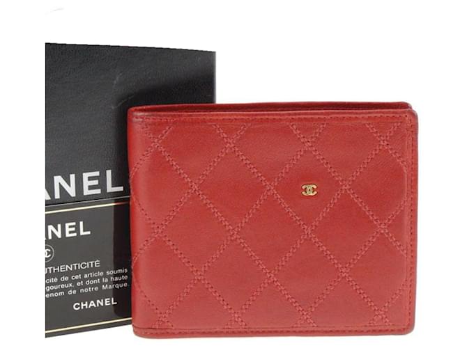 Chanel carteiras Vermelho Pele de cordeiro  ref.615298
