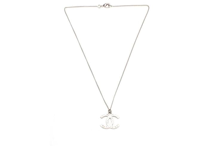 Chanel Strass CC Pendant Necklace Silvery Metal  ref.615347
