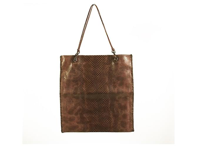 PRADA mini handbag tote bag in lizard embossed brown leather with lined handles  ref.615494