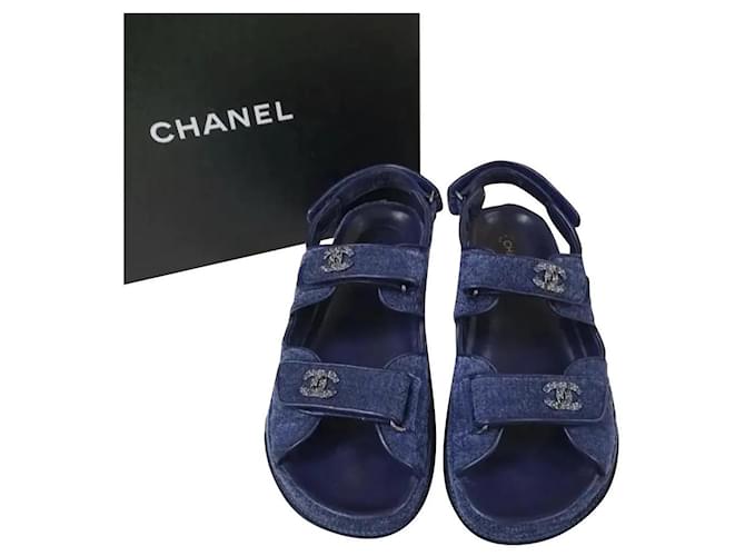 CHANEL Denim 'Dad' Sandals Sz. 40.5 Dark blue ref.615529 - Joli Closet