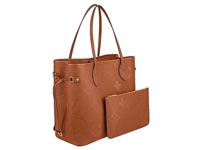 Louis Vuitton LV Neverfull empreinte couro Cognac Conhaque