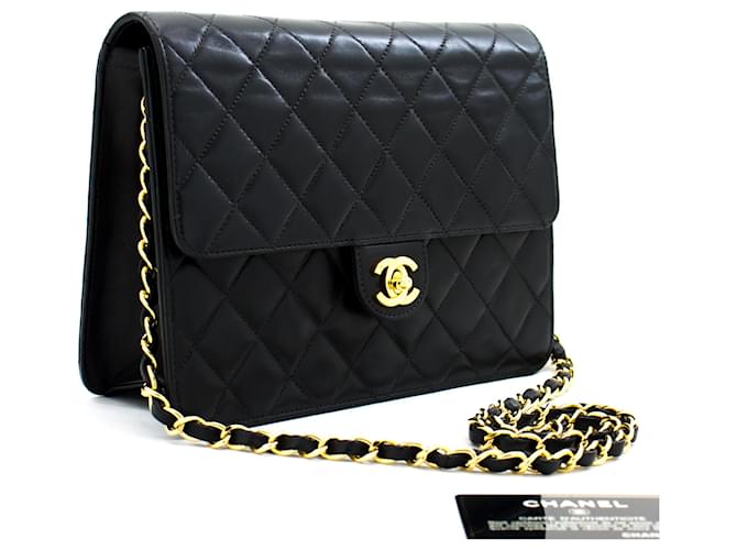 CHANEL Small Chain Shoulder Bag Clutch Black Quilted Flap Lambskin Leather  ref.615553
