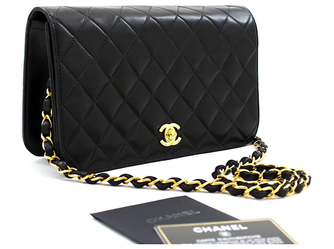 CHANEL Full Flap Chain Shoulder Bag Clutch Black Quilted Lambskin Leather  ref.615565