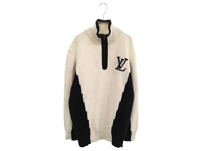 Louis Vuitton (Louis Vuitton) 21AW bicolore col haut avec pull à manches longues en maille demi-zip blanc / noir Coton Polyamide  ref.615581