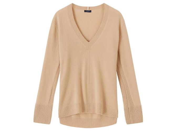 Jigsaw Pullover aus reinem Kaschmir mit V-Ausschnitt in Kamelbeige. S Größe