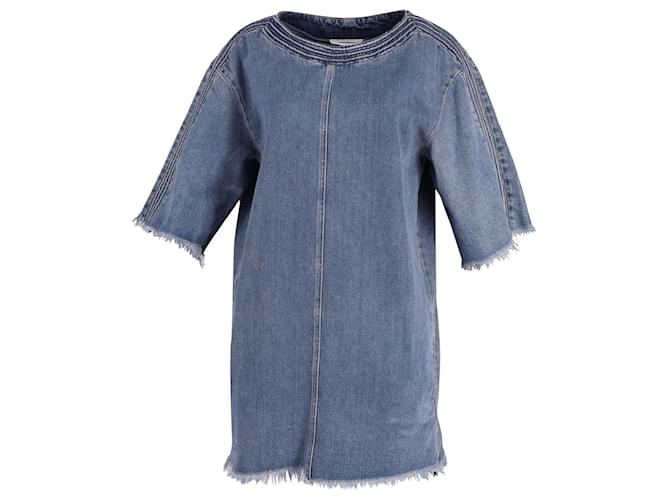 Chloé Chloe Ausgefranstes Minikleid aus blauem Baumwolldenim Baumwolle  ref.615731