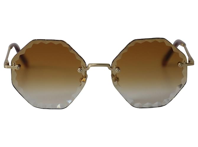 Chloé Chloe Rosie Randlose Octagon-Sonnenbrille aus goldfarbenem Metall Golden  ref.615767