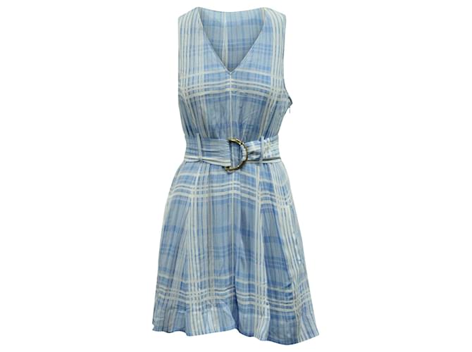 Diane Von Furstenberg Plaid Belted Sleeveless Dress in Light Blue Viscose Cellulose fibre  ref.615798