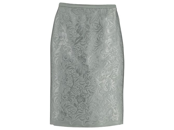Burberry Bleistiftrock mit Blumenprägung aus hellgrünem Polyester