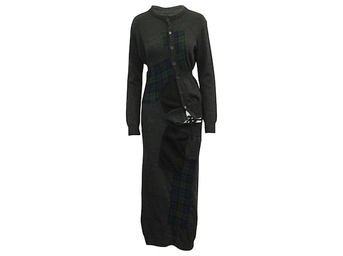 Vestido midi de punto con parches en contraste en lana gris carbón de Yohji Yamamoto Y's  ref.615834