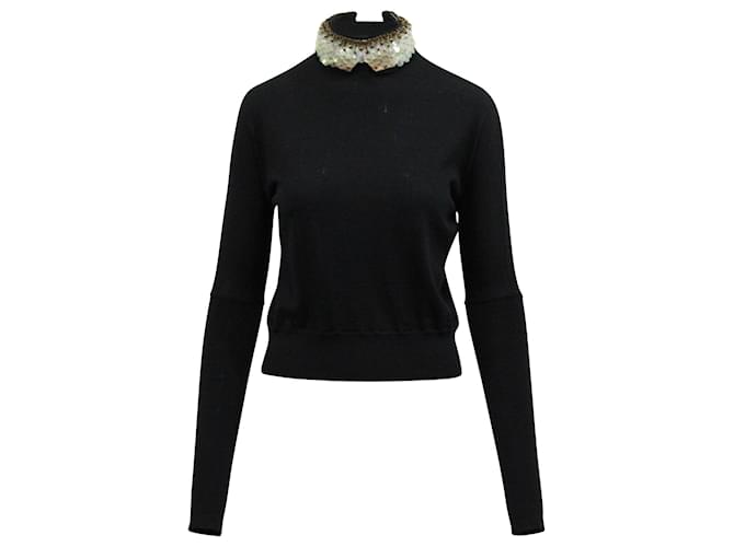 Marni Embellished Collared Sweater in Navy Blue Laine Wool  ref.615838