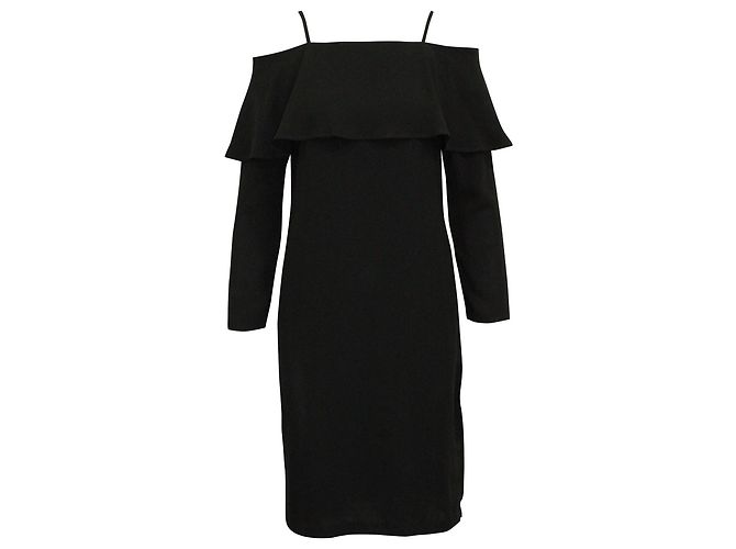 Iris & Ink Schulterfreies Midikleid aus schwarzem Polyester