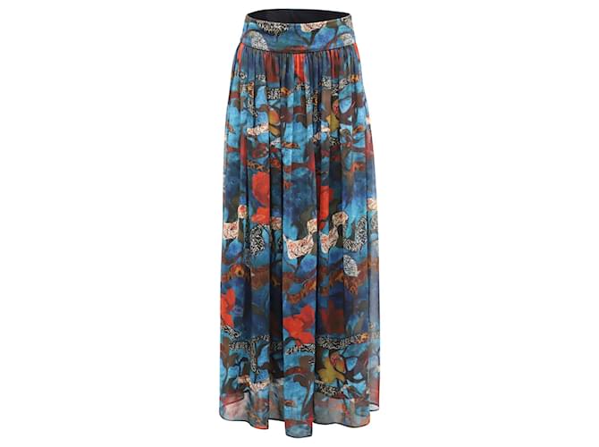 Alice + Olivia Floral Print Maxi Skirt in Blue Polyester  ref.615885