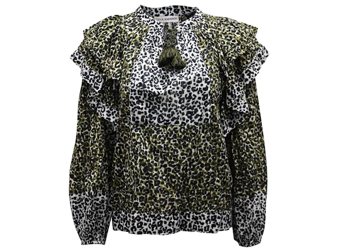 Blusa con volantes y estampado de leopardo en algodón marrón Carissa de Ulla Johnson Castaño  ref.615899