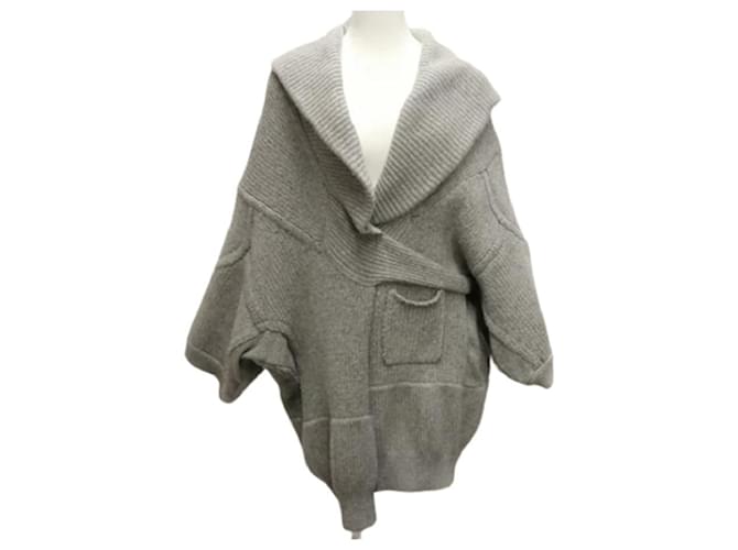 LOUIS VUITTON Louis Vuitton] Poncho-Strickmantel aus Kaschmir Grau Wolle  ref.615970