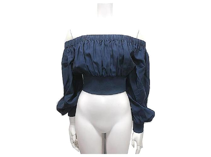 Alexander McQueen Alexander McQueen tops ladies off-shoulder cropped blouse Navy blue Silk  ref.616117