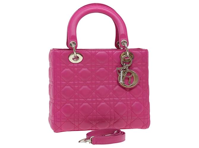 Christian Dior Lady Dior Canage Handtasche Lammfell Rosa Auth 30532BEIM Pink Leder  ref.616173