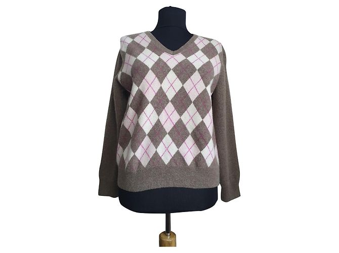 Autre Marque Kaschmir Pullover mit Rautenmuster mehrfarbig Mehrfarben