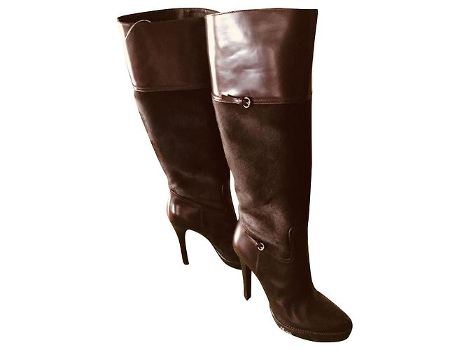 Botas de plataforma Gucci de cuero y pelo de pony marrón Castaño
