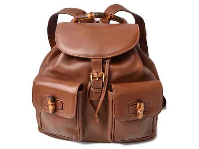 Gucci Bamboo Leather Backpack Brown  ref.616295