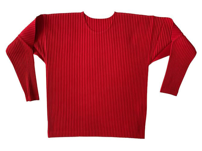 Issey Miyake Homme Plissé Red long sleeves top Synthetic  ref.616301