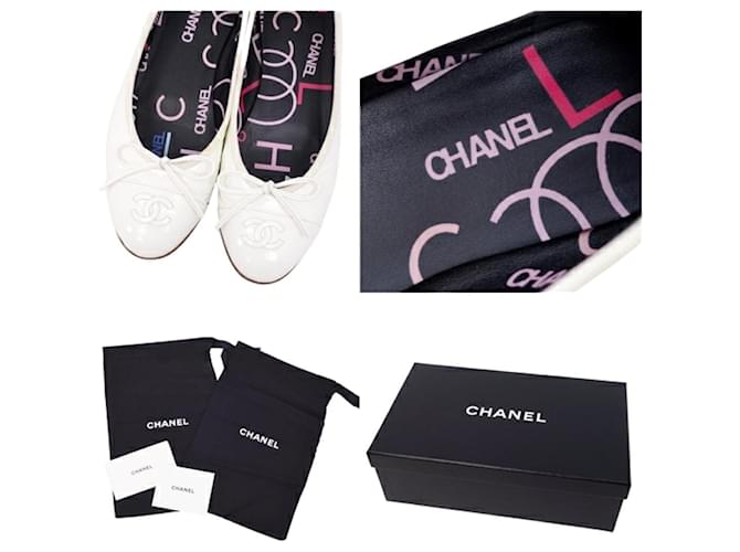 Chanel Ballerines Cuir vernis Blanc  ref.616310