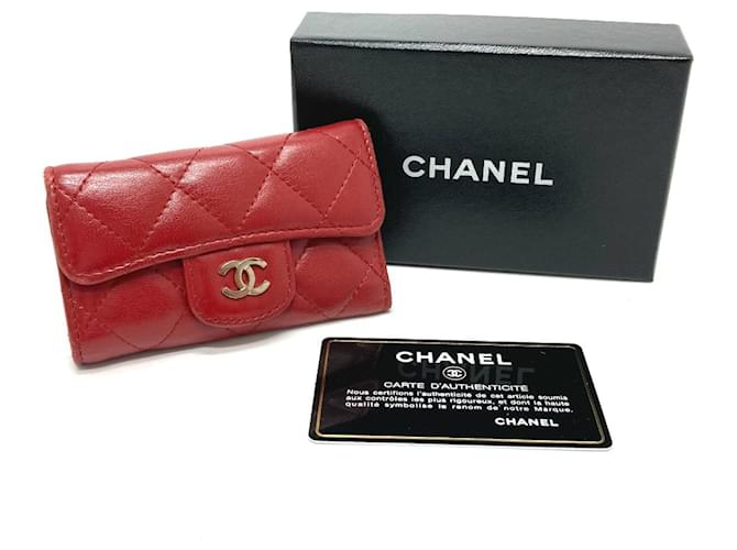 Chanel carteiras Vermelho Pele de cordeiro  ref.616311