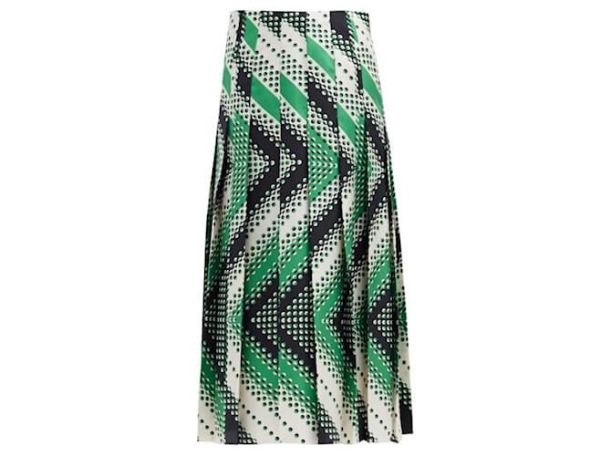 GUCCI Pleated Alternated Chevron Print on twill Skirt Multiple colors Silk  ref.616353